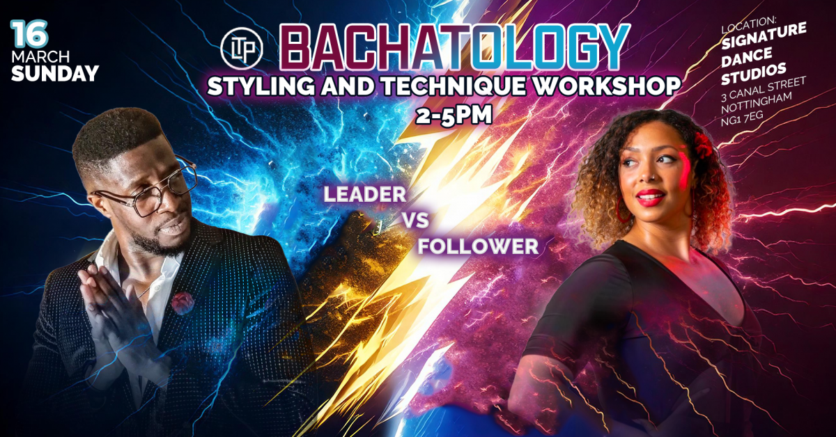 Blue, gold and magenta Bachatology workshop campaign