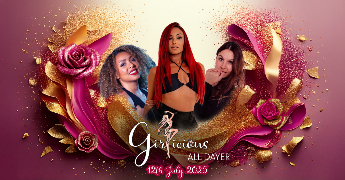 Pink and gold Girlicious All Dayer event artwork