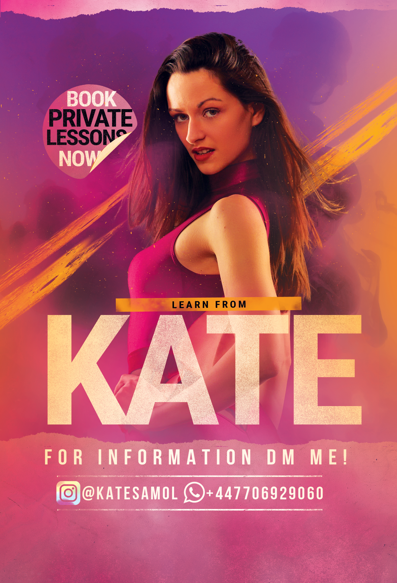 Pink and orange Kate private dance lessons campaign poster
