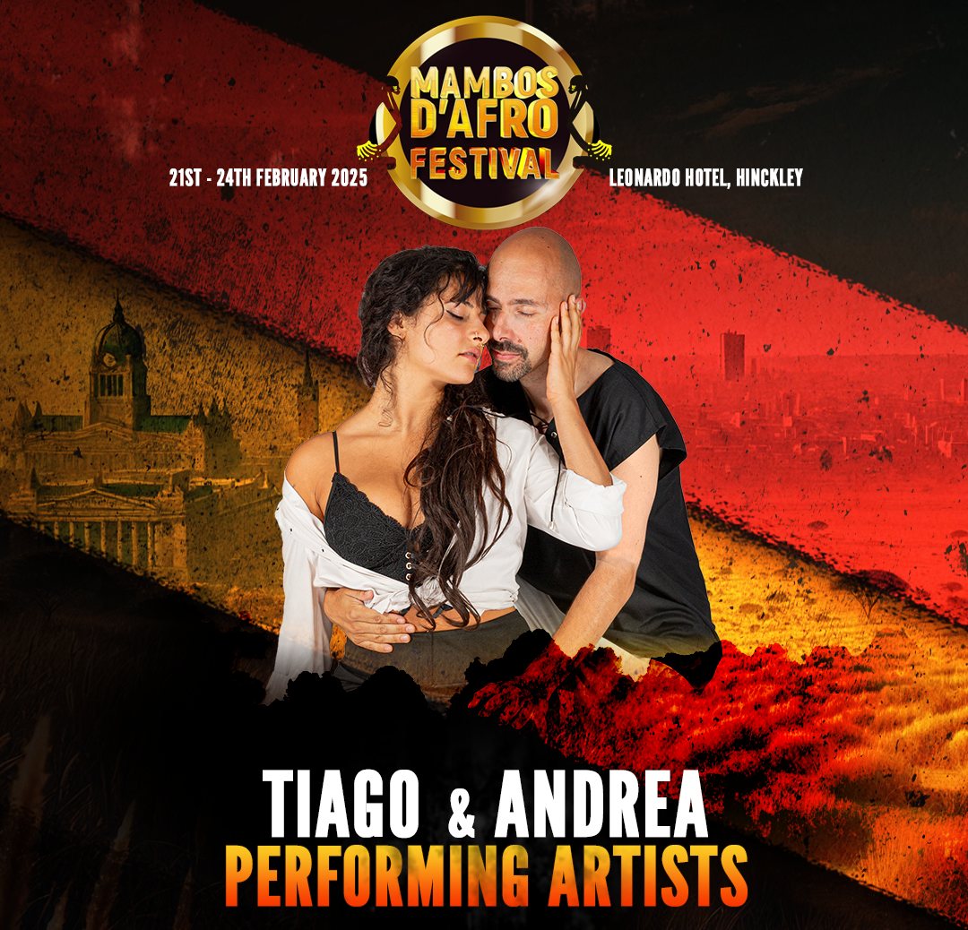 Red, gold and black Mambos d’Afro Festival performer campaign