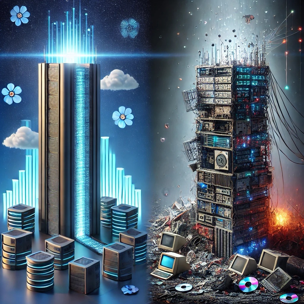 Original J3J artwork contrasting ordered and failing digital systems