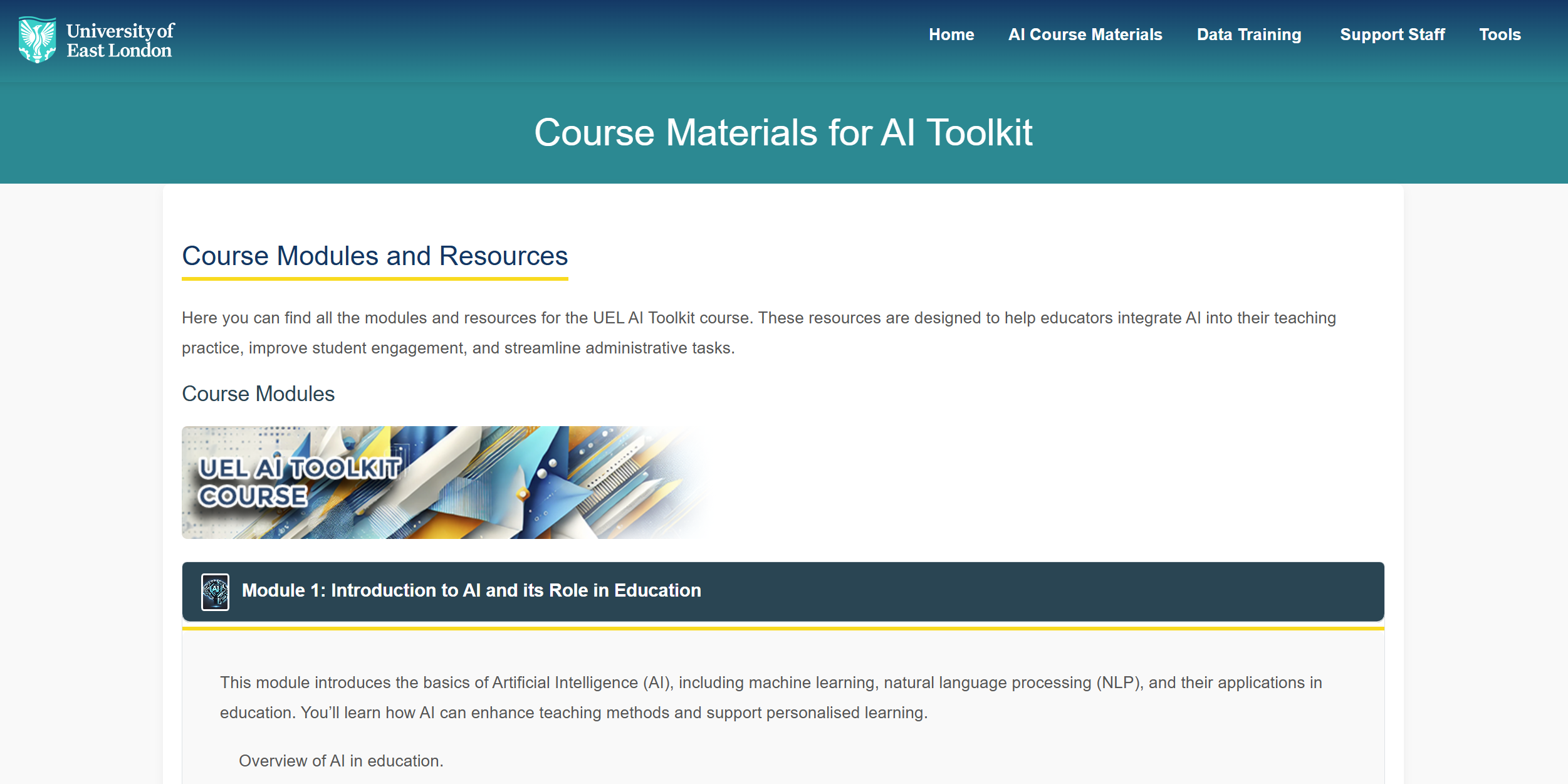 University of East London AI Toolkit course materials